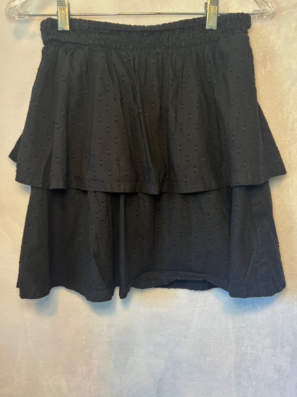 Old Navy Blk Swiss Dot Tiered Ruffle Mini Skirt Boho Cottagecore Whimsy Fairy